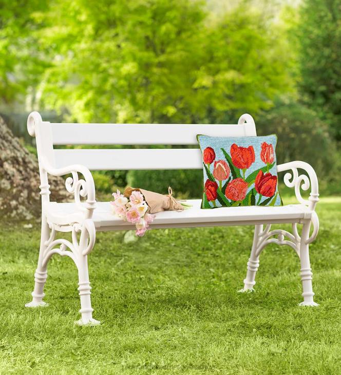 Yard & Garden Plow & Hearth White PVC Scrollwork Garden Bench - White NFLB512