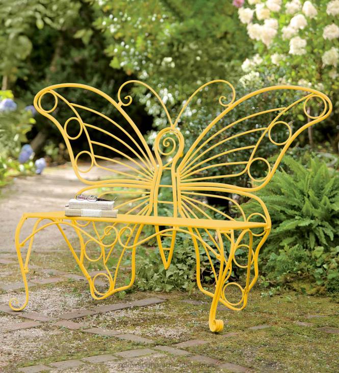 Yard & Garden Plow & Hearth Yellow Metal Butterfly Garden Bench - Yellow NFLB499