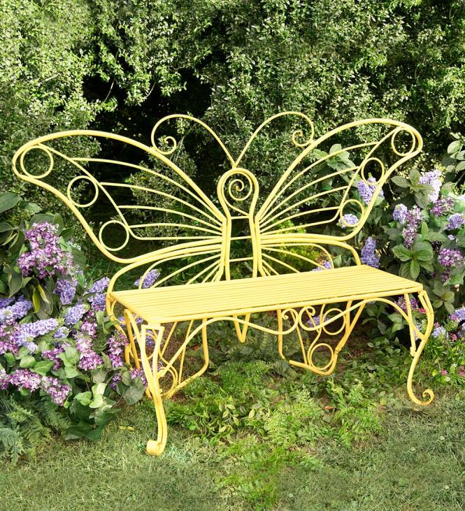 Yard & Garden Plow & Hearth Yellow Metal Butterfly Garden Bench - Yellow NFLB499