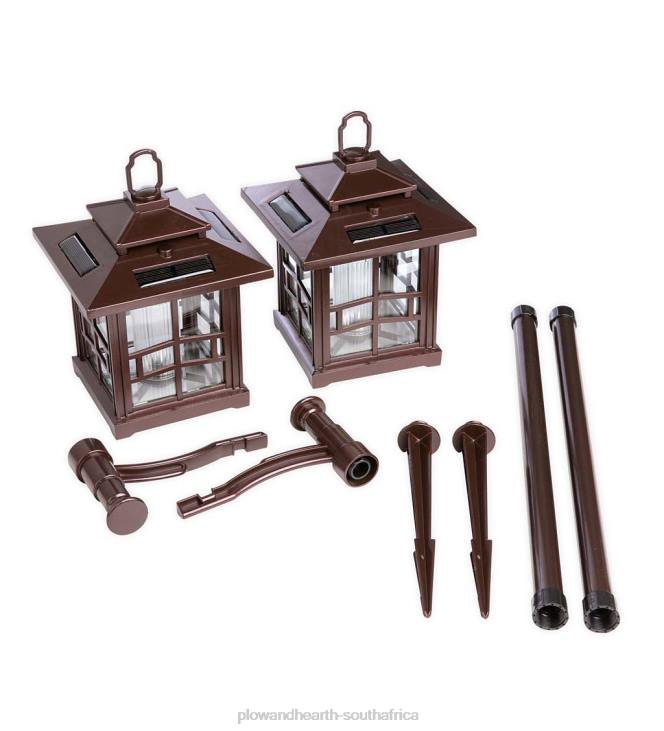 Yard & Garden Plow & Hearth 3-in-1 Solar Lanterns with Shepherd's Hook/Ground Stake, Set of 2 - Bronze NFLB456