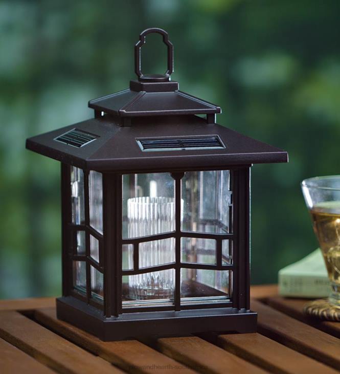 Yard & Garden Plow & Hearth 3-in-1 Solar Lanterns with Shepherd's Hook/Ground Stake, Set of 2 - Bronze NFLB456