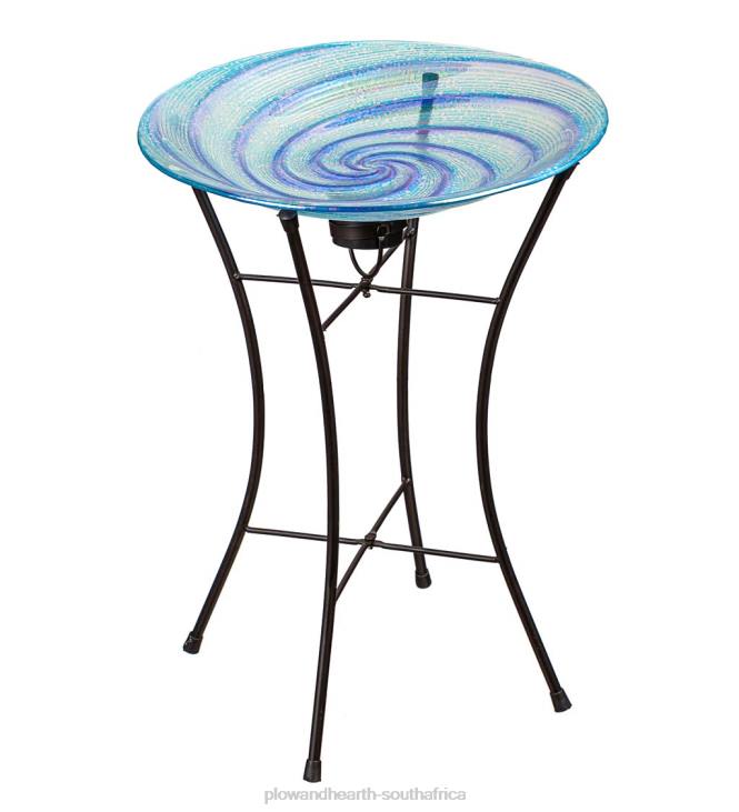 Yard & Garden Plow & Hearth Blue Swirl Glass Bird Bath with Solar Stand NFLB477