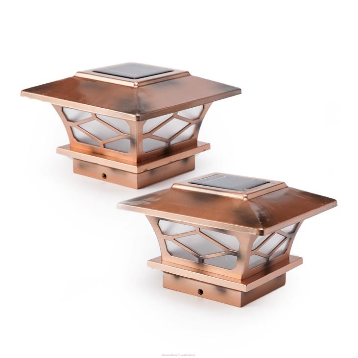 Yard & Garden Plow & Hearth Classic Mission Style Solar Light Post Caps, Set of 2 - Copper NFLB482