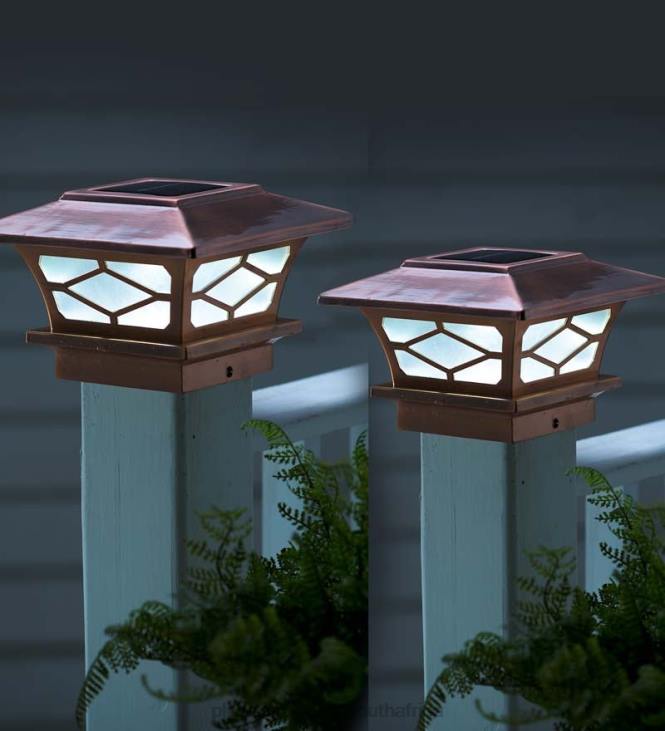 Yard & Garden Plow & Hearth Classic Mission Style Solar Light Post Caps, Set of 2 - Copper NFLB482
