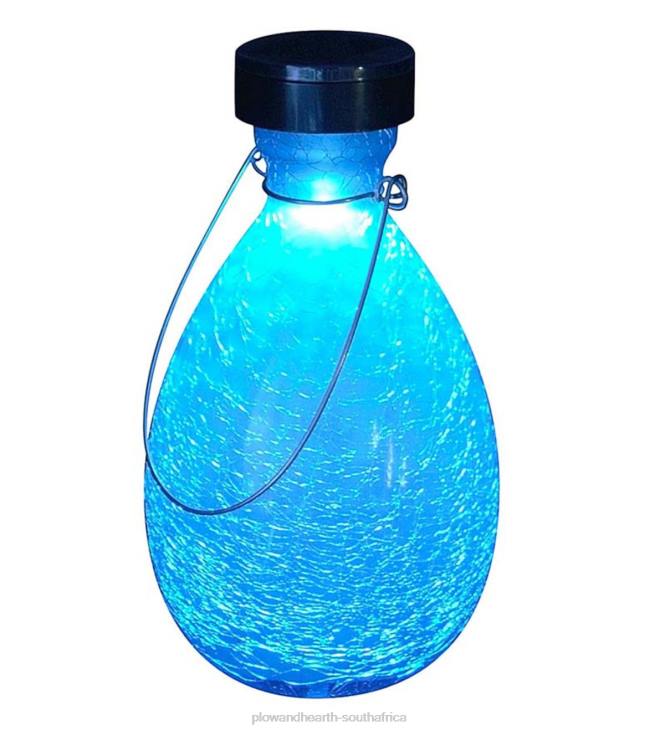 Yard & Garden Plow & Hearth Crackled Glass Teardrop Solar Lantern - Teal NFLB466