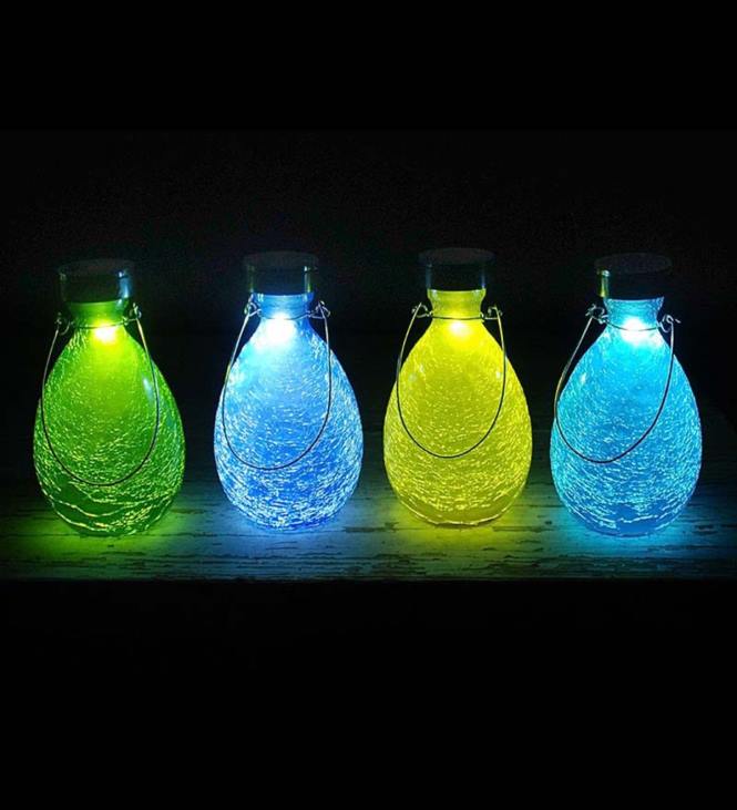 Yard & Garden Plow & Hearth Crackled Glass Teardrop Solar Lantern - Teal NFLB466