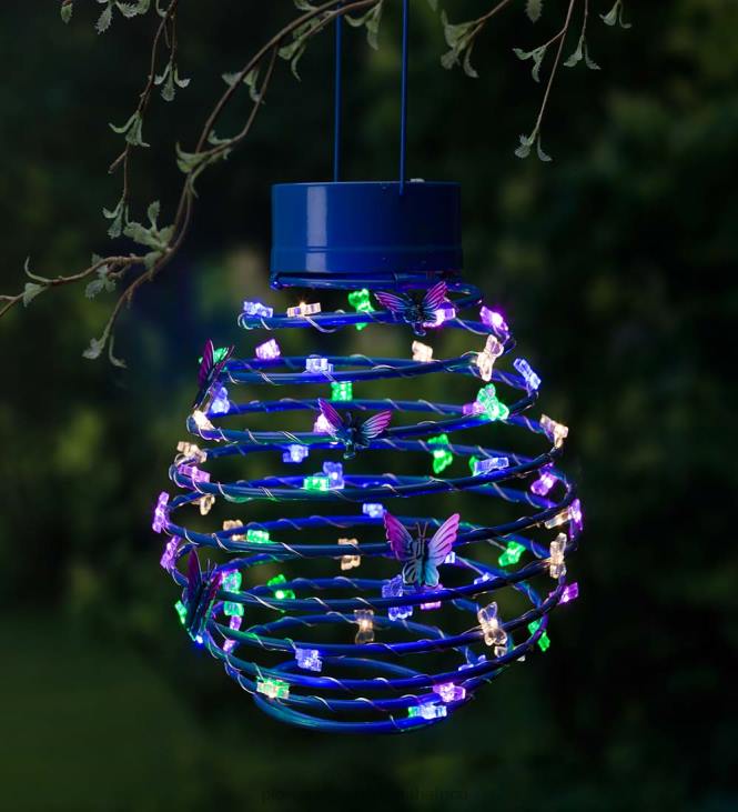 Yard & Garden Plow & Hearth Hanging Spring-Coil Solar Lantern with Butterfly LEDs NFLB461