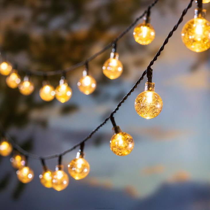 Yard & Garden Plow & Hearth Multi-Function Solar Ball String Lights with 50 Warm White LEDs NFLB457