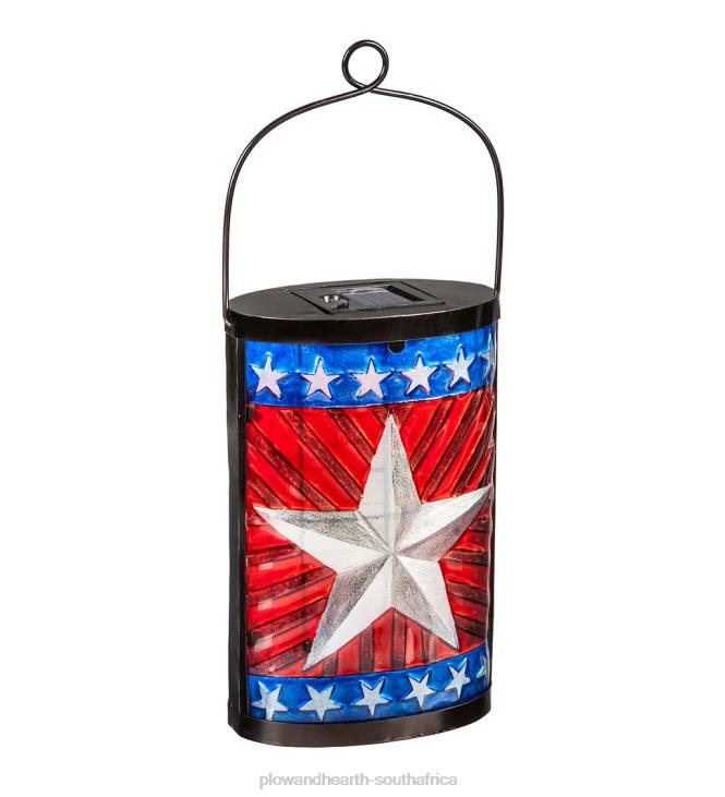 Yard & Garden Plow & Hearth Patriotic Star Flag Solar Lantern NFLB468