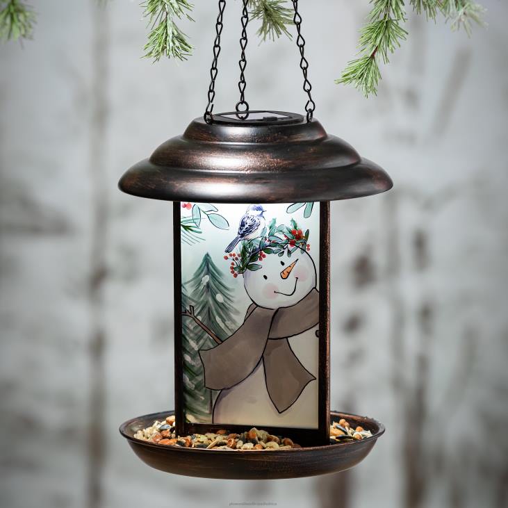 Yard & Garden Plow & Hearth Solar Glass and Metal Snowman Bird Feeder NFLB454
