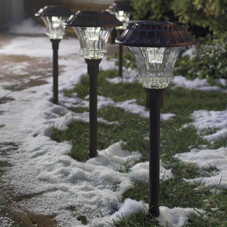 Yard & Garden Plow & Hearth Super-Bright Solar LED Path Lights, Set of 4 - Pewter NFLB453