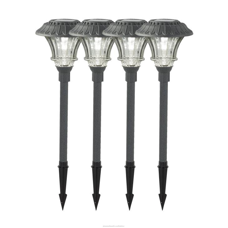 Yard & Garden Plow & Hearth Super-Bright Solar LED Path Lights, Set of 4 - Pewter NFLB453