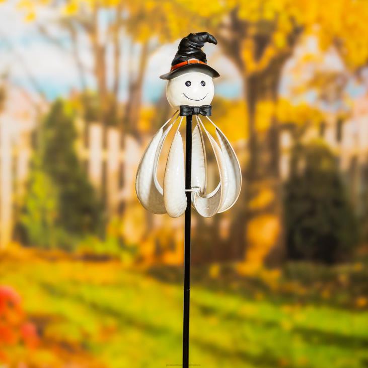 Yard & Garden Plow & Hearth Halloween Smiling Ghost Metal Garden Wind Spinner NFLB348
