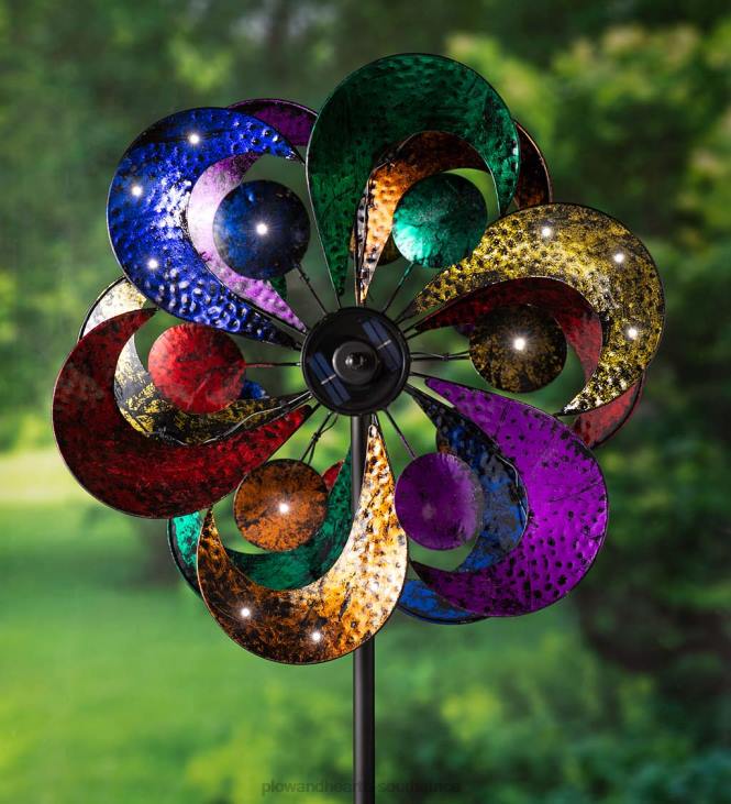 Yard & Garden Plow & Hearth Oversized Multicolor Solar Lighted Gala Wind Spinner with Four Rotors NFLB75