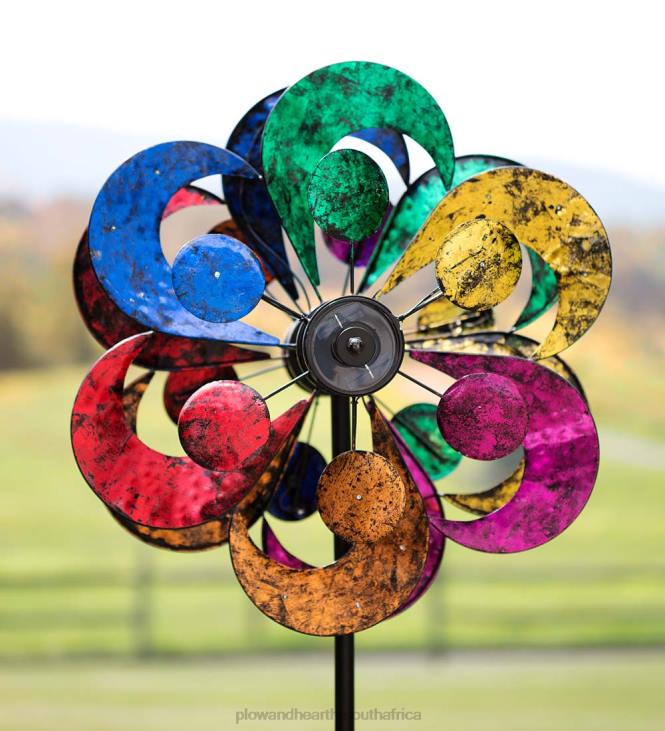 Yard & Garden Plow & Hearth Oversized Multicolor Solar Lighted Gala Wind Spinner with Four Rotors NFLB75