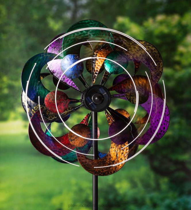 Yard & Garden Plow & Hearth Oversized Multicolor Solar Lighted Gala Wind Spinner with Four Rotors NFLB75