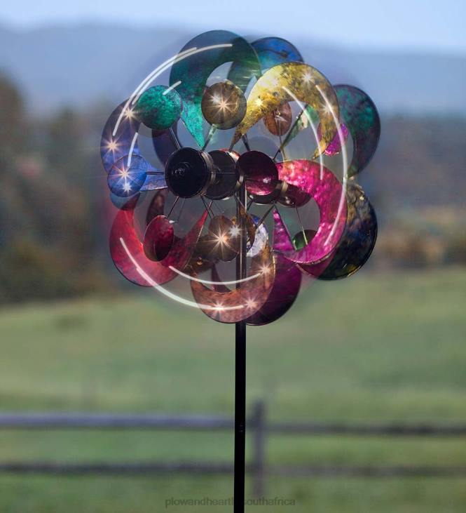 Yard & Garden Plow & Hearth Oversized Multicolor Solar Lighted Gala Wind Spinner with Four Rotors NFLB75
