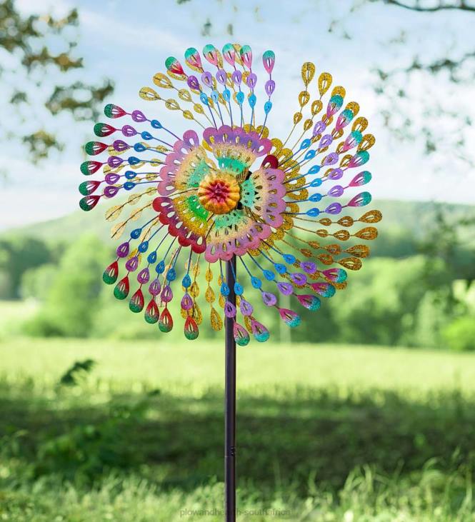 Yard & Garden Plow & Hearth Rainbow Feathers Wind Spinner NFLB328