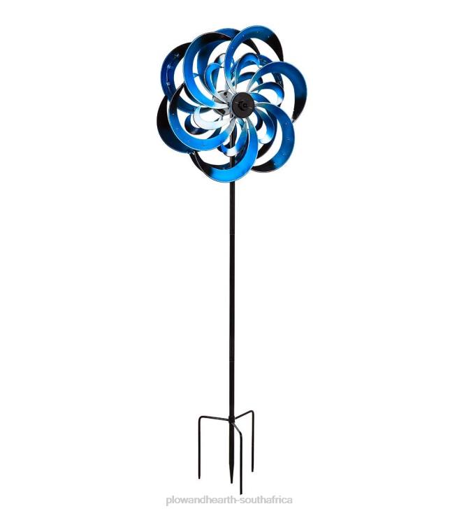 Yard & Garden Plow & Hearth Solar Blue Waves Metal Wind Spinner - Blue NFLB251