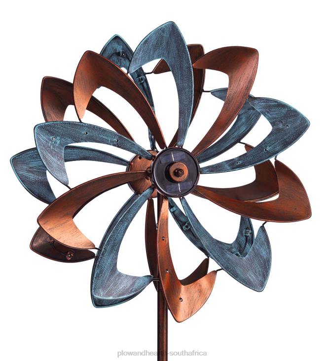 Yard & Garden Plow & Hearth Solar Lighted LED Flower Metal Wind Spinner with Bi-Direction Rotors - Verdigris Copper NFLB63