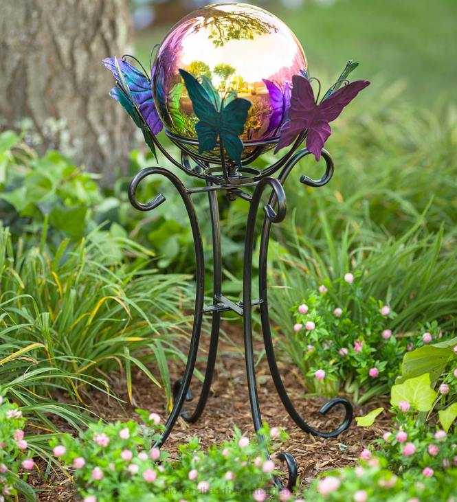Yard & Garden Plow & Hearth Spinning Butterfly Gazing Ball Stand NFLB413