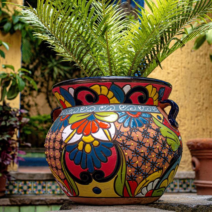 Yard & Garden Plow & Hearth Extra Large Floral Talavera Chata Planter NFLB959