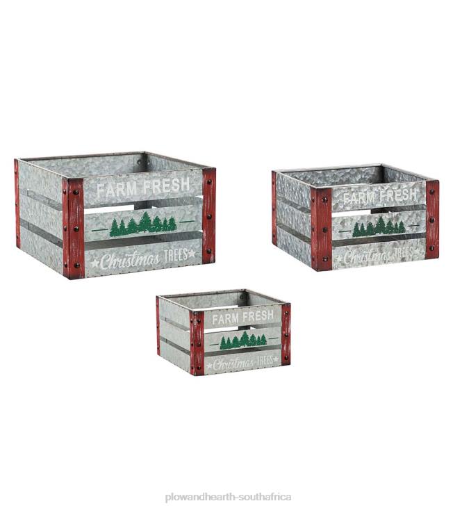 Yard & Garden Plow & Hearth Farm Fresh Christmas Trees Metal Crate Planter, Set of 3 NFLB921