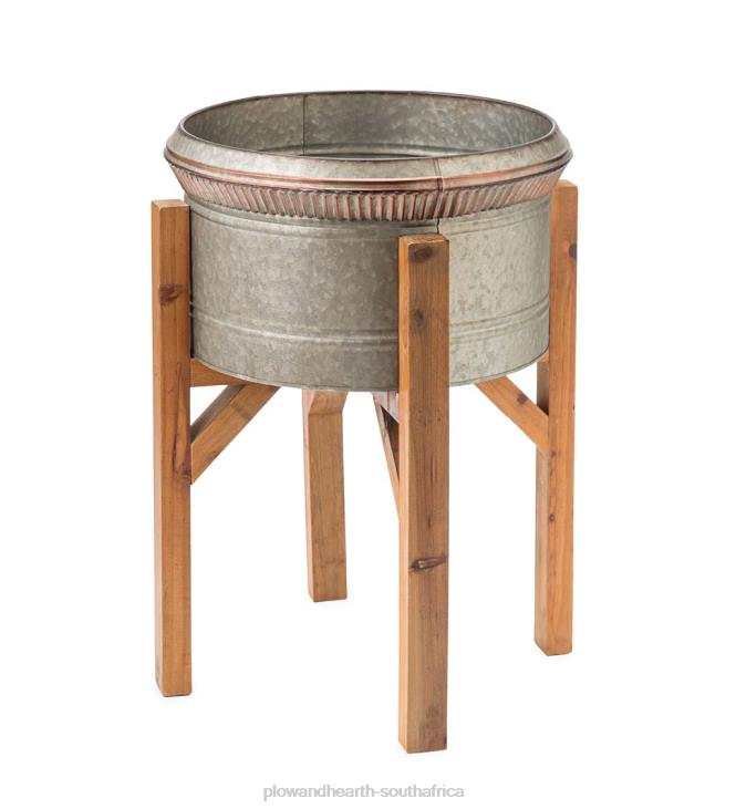 Yard & Garden Plow & Hearth Galvanized Planters with Wooden Stands, Set of 3 NFLB923