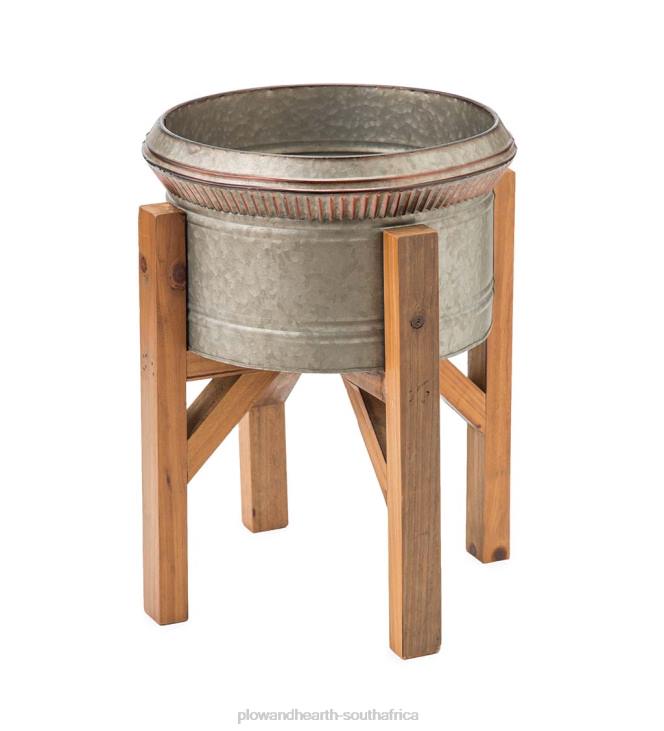 Yard & Garden Plow & Hearth Galvanized Planters with Wooden Stands, Set of 3 NFLB923