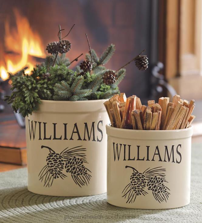 Yard & Garden Plow & Hearth Handcrafted USA-Made Double Pinecone Personalized Crock NFLB942