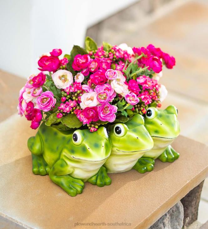 Yard & Garden Plow & Hearth Indoor/Outdoor Frogs Triplets Planter for Flowers or Herbs NFLB960