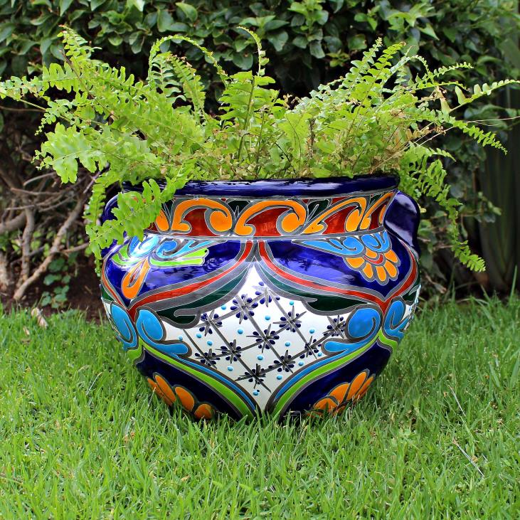 Yard & Garden Plow & Hearth Large Multicolored Talavera Chata Planter NFLB949