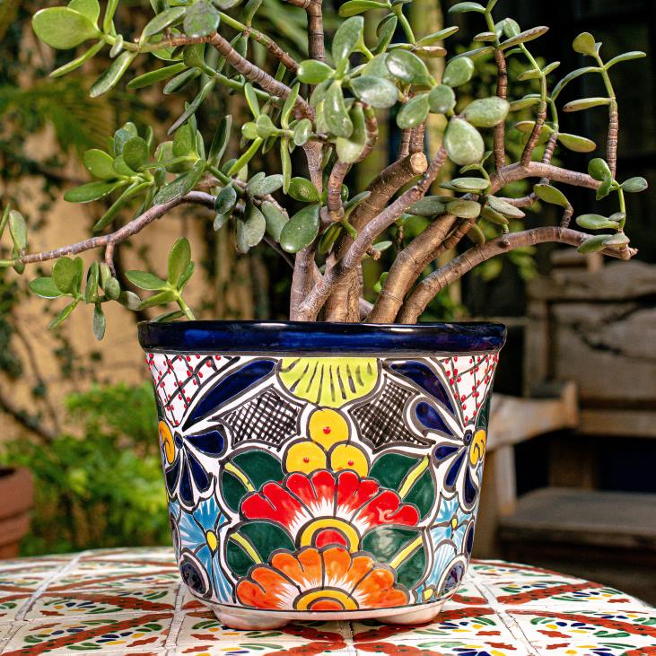 Yard & Garden Plow & Hearth Large Round Talavera Floral Pot NFLB943