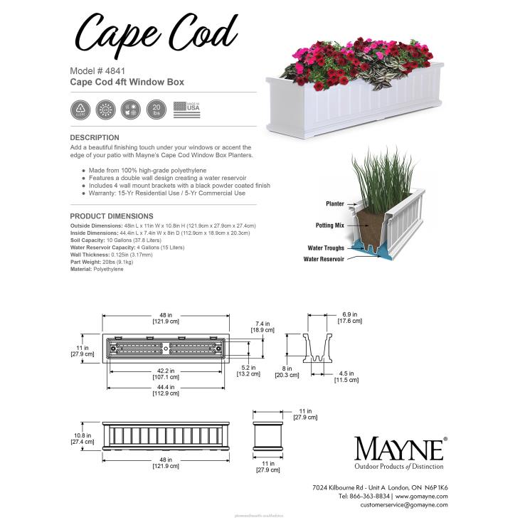 Yard & Garden Plow & Hearth Lexington Self-Watering Window Boxes with Hanging Brackets NFLB925