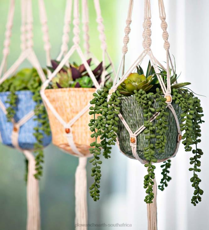 Yard & Garden Plow & Hearth Olivia Fabric Planter with Macrame Holder - Blue NFLB930