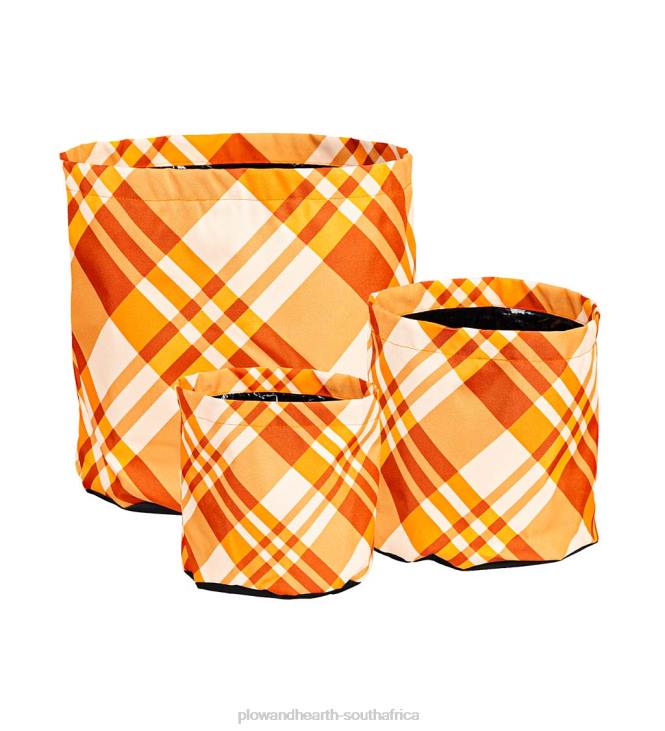 Yard & Garden Plow & Hearth Patterned Fabric Planters, Set of 3 - Plaid NFLB961