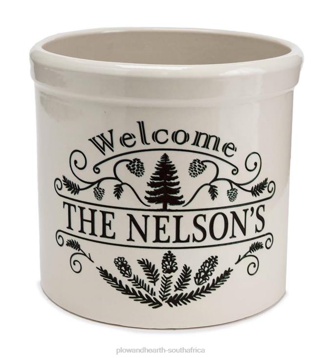 Yard & Garden Plow & Hearth Personalized Pine Welcome Stoneware Crock - Black NFLB916