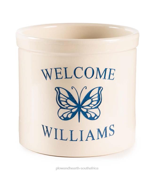 Yard & Garden Plow & Hearth Personalized Stoneware Welcome Crock with Butterfly - Black NFLB975