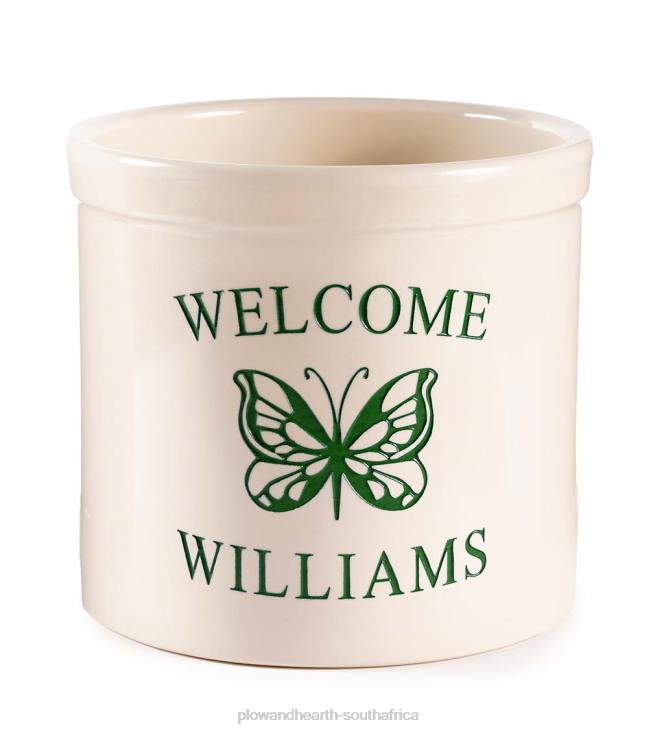 Yard & Garden Plow & Hearth Personalized Stoneware Welcome Crock with Butterfly - Black NFLB975
