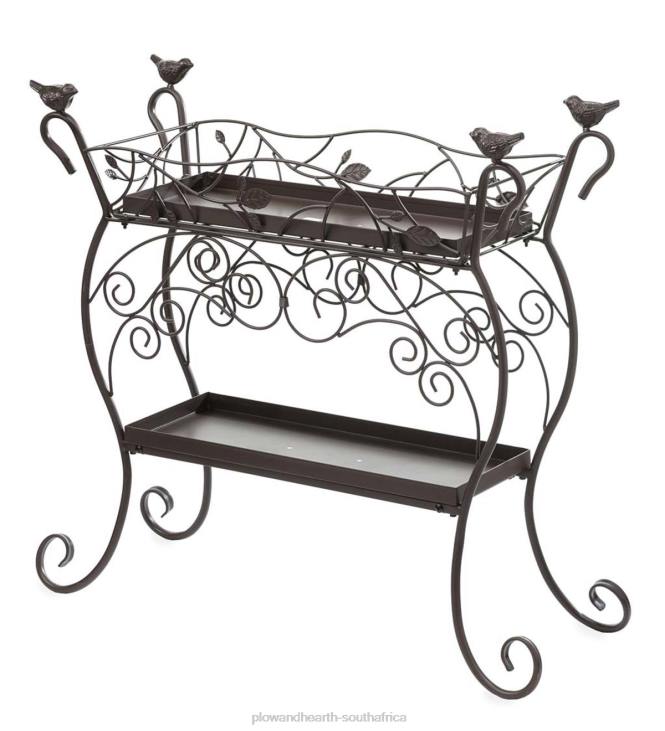 Yard & Garden Plow & Hearth Two-Shelf Cast Iron Plant Stand with Birds NFLB911