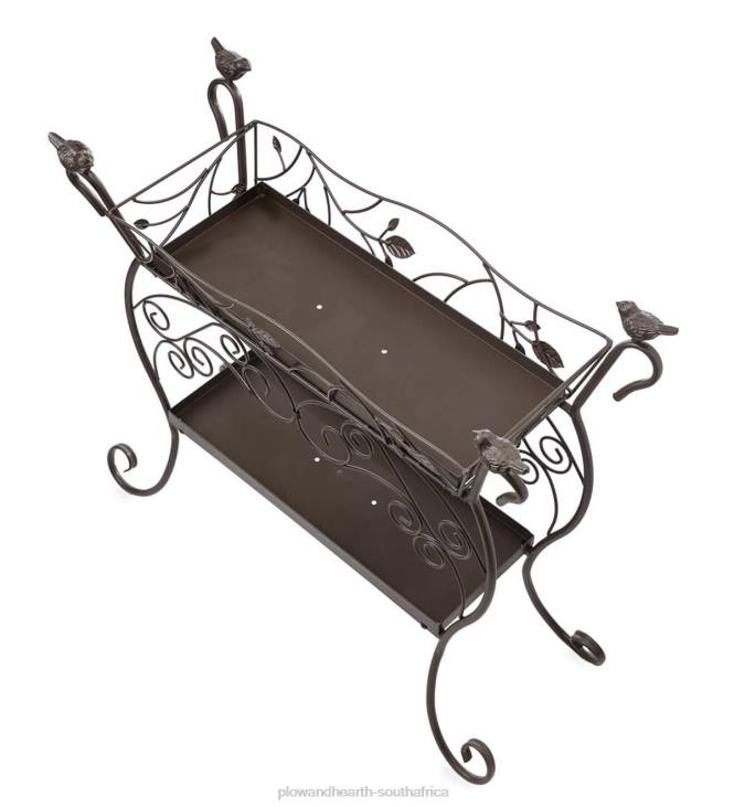 Yard & Garden Plow & Hearth Two-Shelf Cast Iron Plant Stand with Birds NFLB911