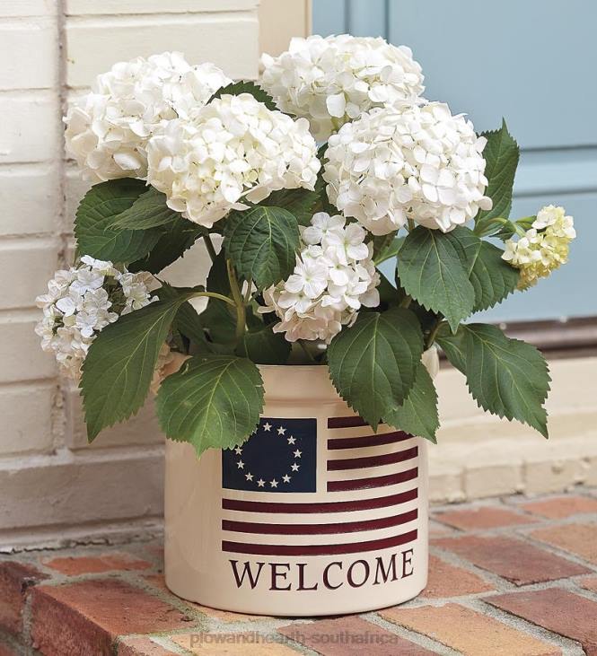Yard & Garden Plow & Hearth USA-Made Americana Welcome Stoneware Crock NFLB962