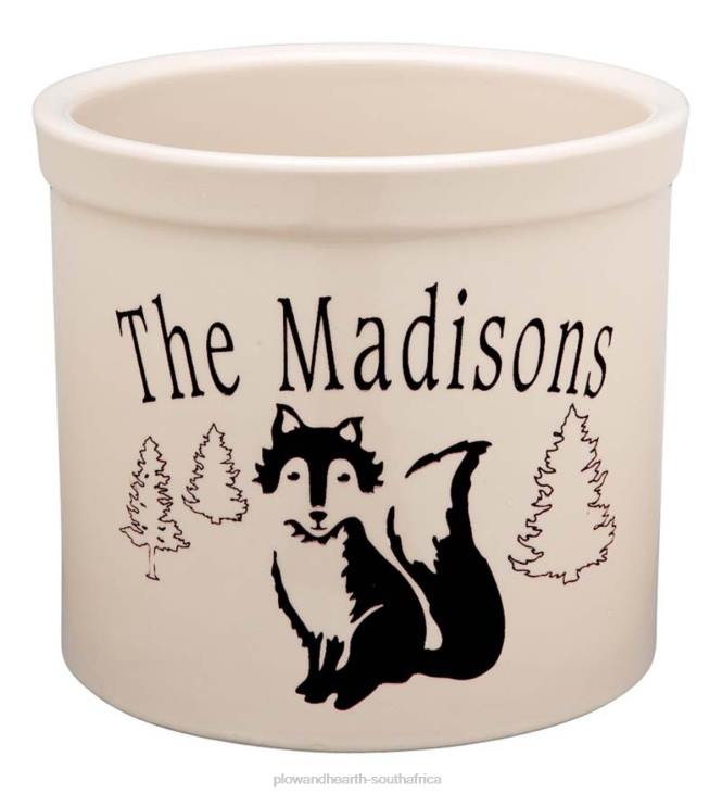 Yard & Garden Plow & Hearth USA-Made Handcrafted Personalized Ceramic Fox Crock - Black NFLB978