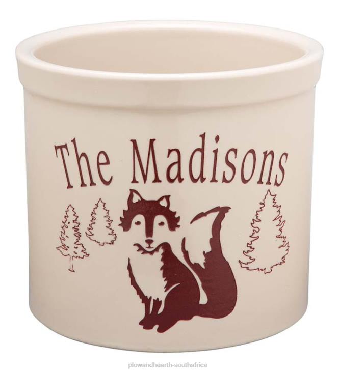 Yard & Garden Plow & Hearth USA-Made Handcrafted Personalized Ceramic Fox Crock - Black NFLB978