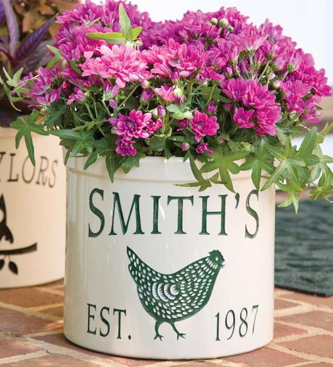 Yard & Garden Plow & Hearth USA-Made Handcrafted Personalized Chicken Crock - Green NFLB974
