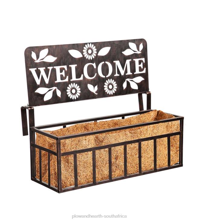Yard & Garden Plow & Hearth Welcome Oil Rubbed Bronze Railing Planter with Topper NFLB983