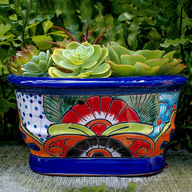 Yard & Garden Plow & Hearth White and Navy Talavera Ledge Planter NFLB972