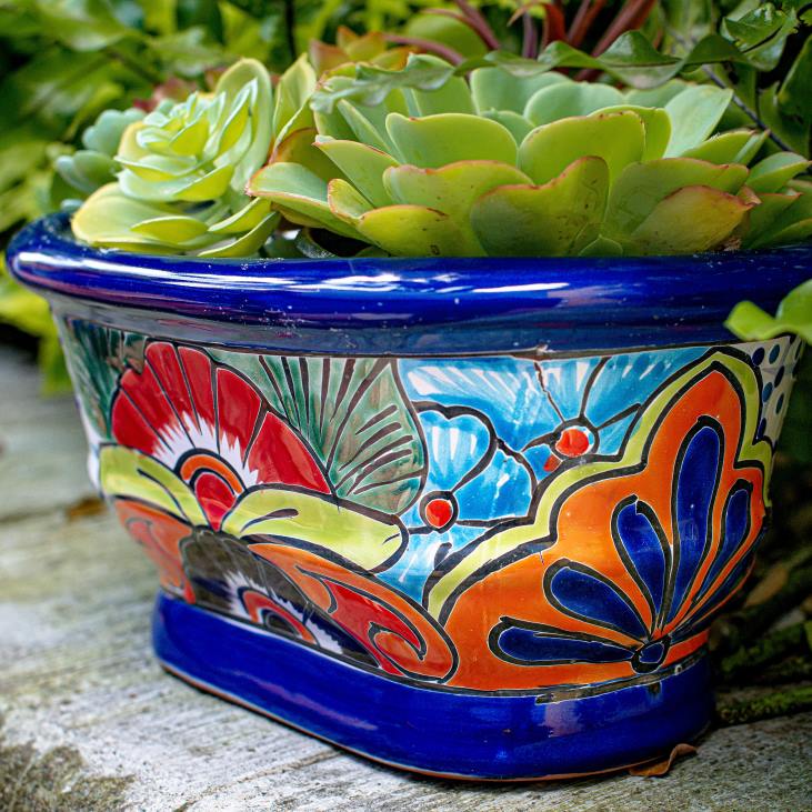 Yard & Garden Plow & Hearth White and Navy Talavera Ledge Planter NFLB972