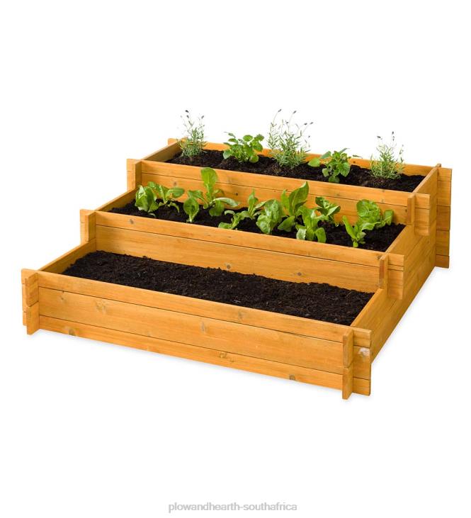 Yard & Garden Plow & Hearth Wooden Three-Tier Self-Contained Raised Bed Garden Planter NFLB927