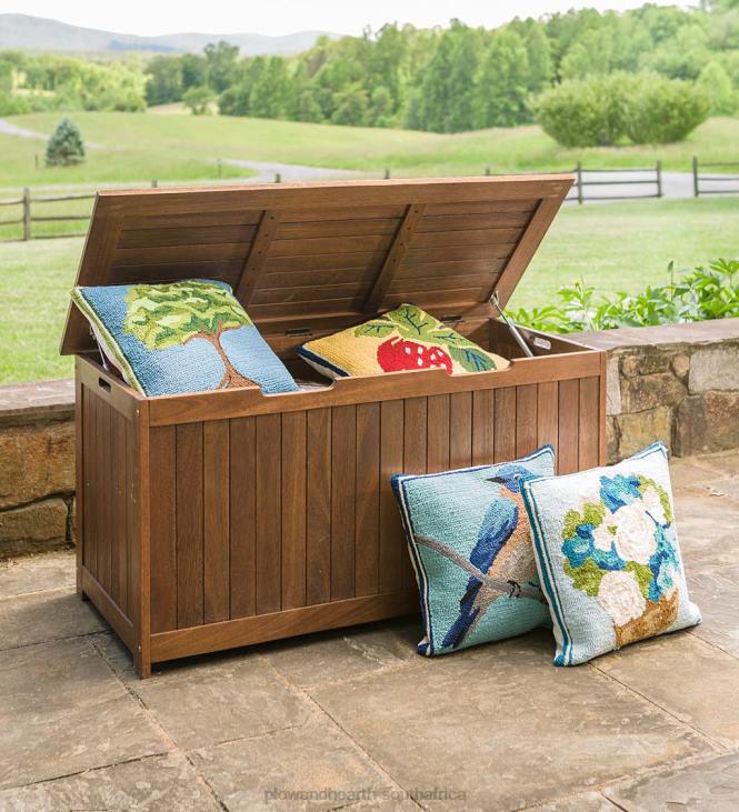Yard & Garden Plow & Hearth Eucalyptus Wood Storage Box, Lancaster Outdoor Furniture Collection - Natural NFLB1017